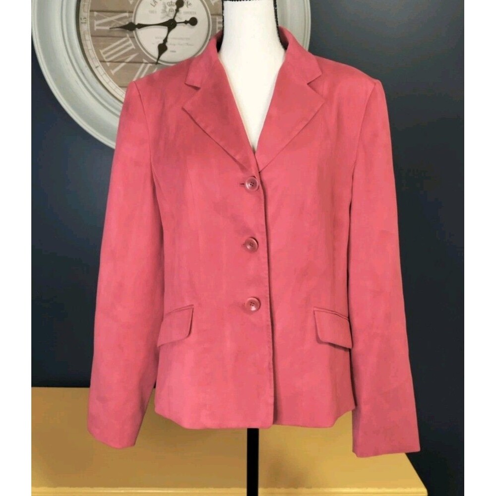 Vtg Talbots Blazer Jacket Size 12 Coral Soft Shell Y2K Three Button Closure EUC